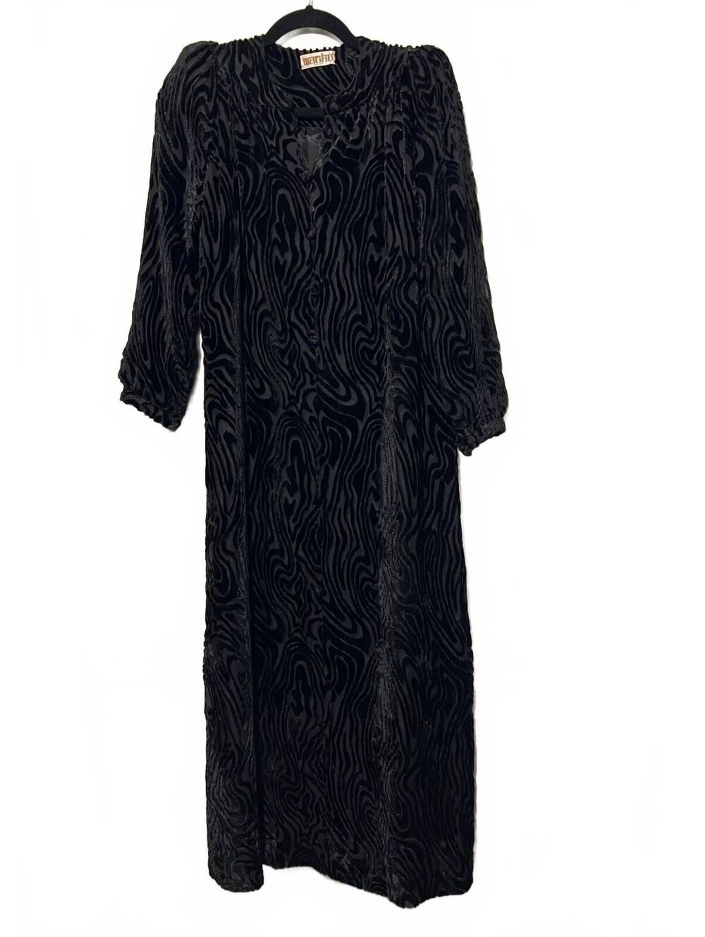 Vintage Mariko NY Black Swirl Velvet Textured Midi Dress Whimsygoth